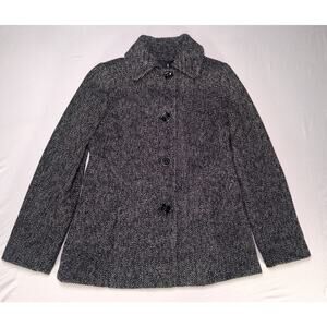 London Fog Wool Blend Peacoat Black White Tweed Sz S